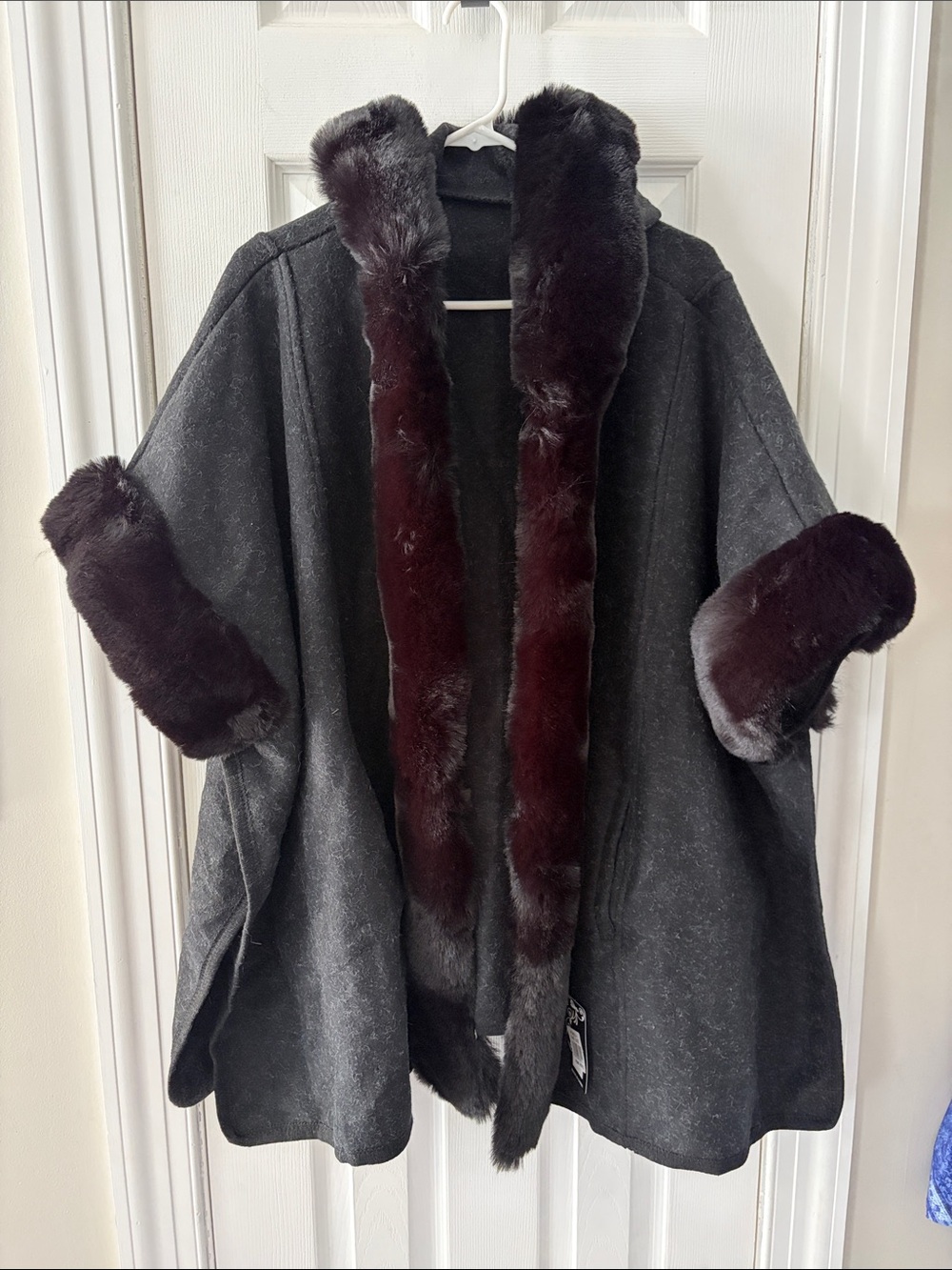 Women's Hooded Black Cape with BlackFur Trim